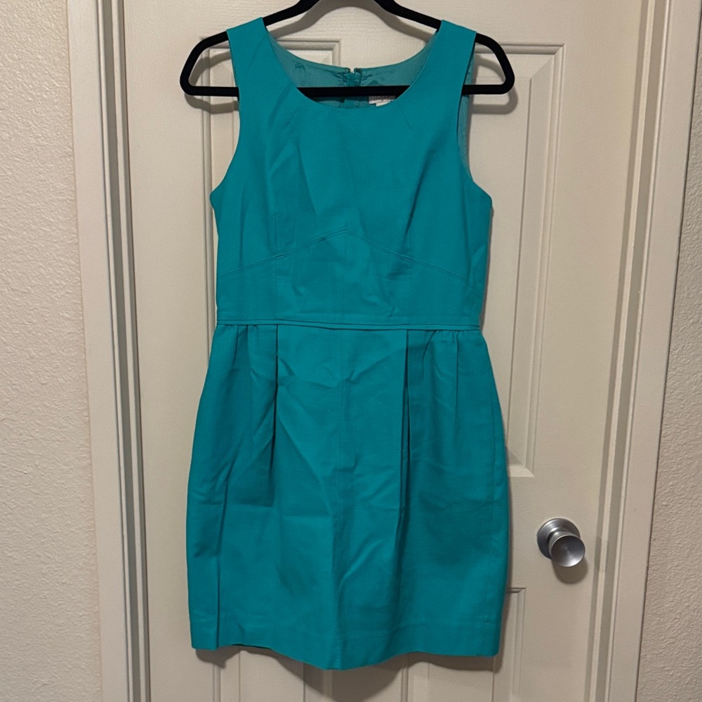 J. Crew Teal Sleeveless Pleated Waist Dress